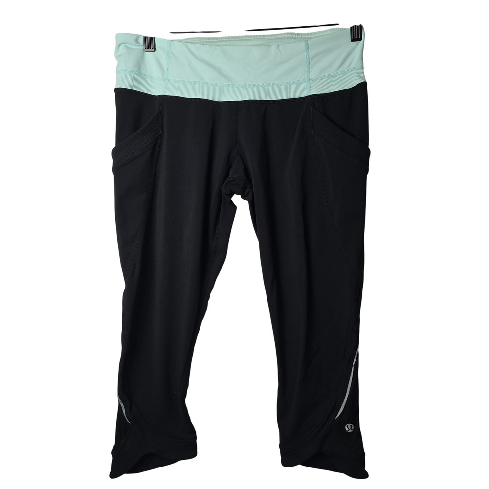 Lululemon Wunder Under High Rise Crop Leggings Black Mint Green Size‎ 10